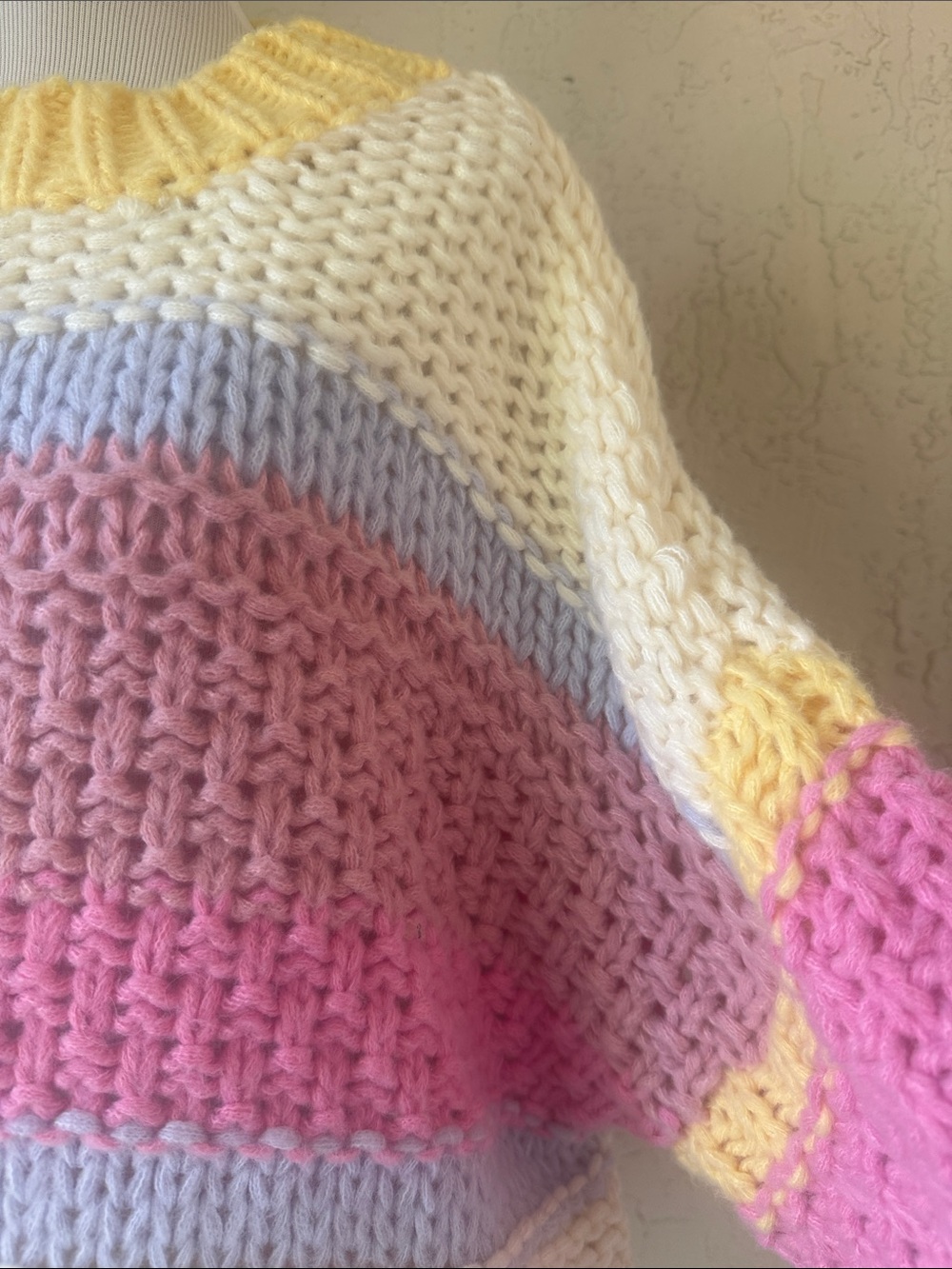 Altar'd State Pastel Striped Crewneck Sweater - Cream, Pink, Yellow, Light Blue - Picture 2 of 12